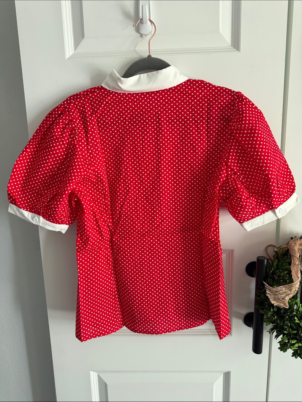 Tulip B Red Polka Dot Short-Sleeve Blouse with White Collar - Picture 5 of 6